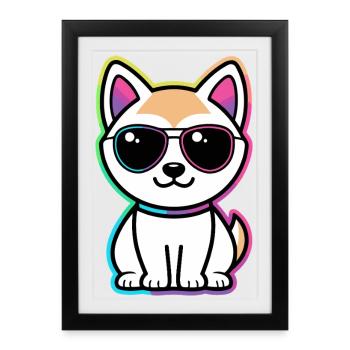 Chat Neon Lunettes Arc en ciel - Affiche encadrée (27 × 37 cm) - noir - Devant