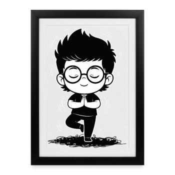 Black and White Zen Yoga Meditation Student - Framed poster (27 × 37 cm) - black - Front