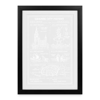 Patentblaupause der Stadt Danzig - Gerahmtes Poster (27 × 37 cm) - Schwarz - Vorne