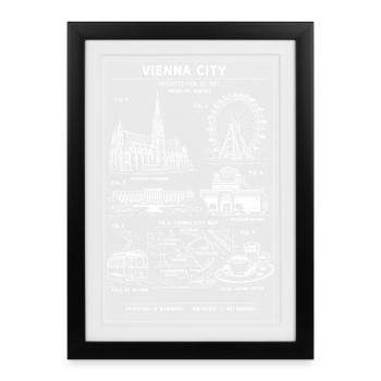 Silhouette du plan de la ville de Vienne - Affiche encadrée (27 × 37 cm) - noir - Devant