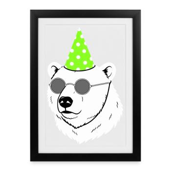 Fête des ours polaires Anniversaire des lunettes de soleil - Affiche encadrée (27 × 37 cm) - noir - Devant