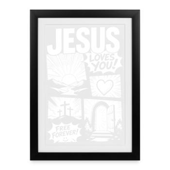 Conception de bandes dessinées « Jésus t’aime » - Affiche encadrée (27 × 37 cm) - noir - Devant