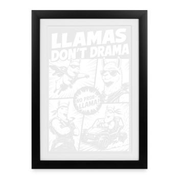 Llama Mode Action Comic - Gerahmtes Poster (27 × 37 cm) - Schwarz - Vorne
