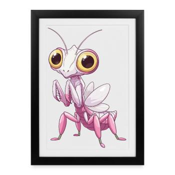 Mignonne mante orchidée aux grands yeux - Affiche encadrée (27 × 37 cm) - noir - Devant