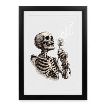 Squelette avec pissenlit - Affiche encadrée (27 × 37 cm) - noir - Devant