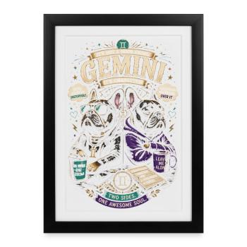 Gemini Dogs in Hoodie – Gemini Astrology - Framed poster (27 × 37 cm) - black - Front
