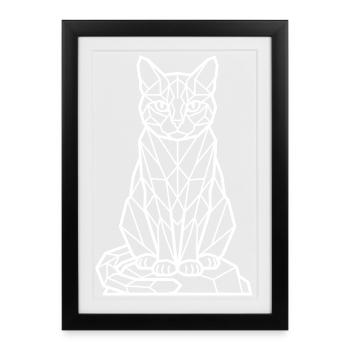 Geometric Cat Line - white - Framed poster (27 × 37 cm) - black - Front