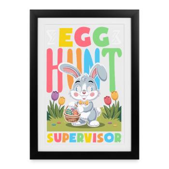 Joyeuse Pâques, douce chasse aux œufs du lapin, œufs de Pâques - Affiche encadrée (27 × 37 cm) - noir - Devant