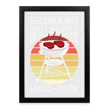 Ehemann Held Papa Vater Fleisch Grillen Bbq - Gerahmtes Poster (27 × 37 cm) - Schwarz - Vorne