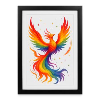 Phoenix Firebird Bird Oiseau Coloré - Affiche encadrée (27 × 37 cm) - noir - Devant