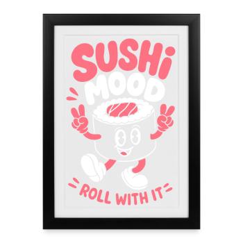 Sushi Mood Roll avec ça rose - Affiche encadrée (27 × 37 cm) - noir - Devant