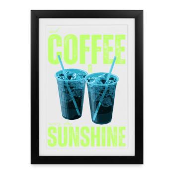 "Iced Coffee & Sunshine Everyday" Colorful Coffee - Framed poster (27 × 37 cm) - black - Front