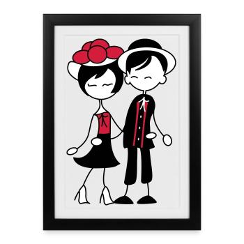 Doux couple de la Forêt-Noire - Bollenhut & Tracht - Affiche encadrée (27 × 37 cm) - noir - Devant