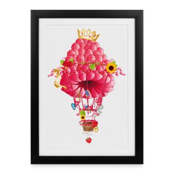 voyage enchanteur avec des framboises ballon - Affiche encadrée (27 × 37 cm) - noir - Devant