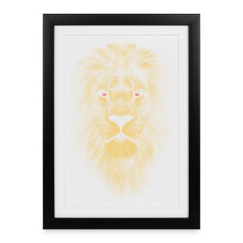 Lion cool aux yeux rouges - Force courage fierté - Affiche encadrée (27 × 37 cm) - noir - Devant