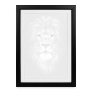 Cool Lion with Green Eyes - Strength Courage Pride - Framed poster (27 × 37 cm) - black - Front