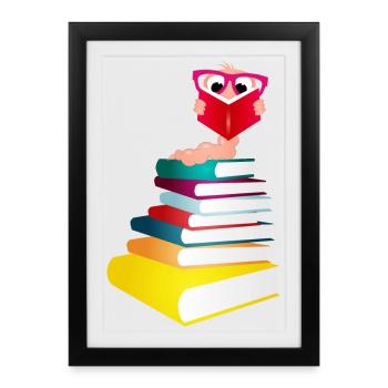 Knowledge-thirsty bookworm while reading a book - Framed poster (27 × 37 cm) - black - Front