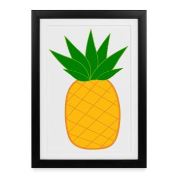 T-shirt d’été Ananas avec lunettes de soleil - Affiche encadrée (27 × 37 cm) - noir - Devant