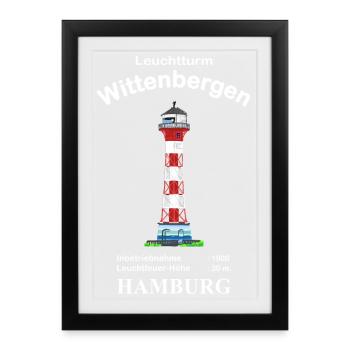 Hamburg Leuchtturm Wittenbergen Zeichnung - Gerahmtes Poster (27 × 37 cm) - Schwarz - Vorne