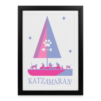 Katzamaran Boot - Gerahmtes Poster (27 × 37 cm) - Schwarz - Vorne