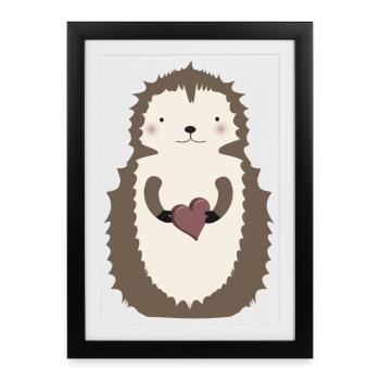 hérisson mignon magique avec coeur - Affiche encadrée (27 × 37 cm) - noir - Devant