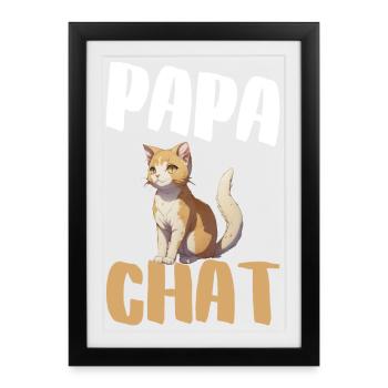 Papa Chat: Chat orange et Typo Large - Affiche encadrée (27 × 37 cm) - noir - Devant