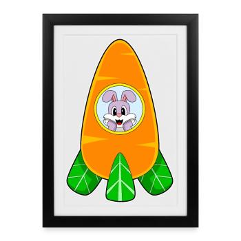 Lapin vaisseau spatial Espace - Affiche encadrée (27 × 37 cm) - noir - Devant
