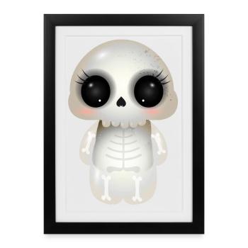 cute skull with dark eye sockets and eyelashes - Framed poster (27 × 37 cm) - black - Front