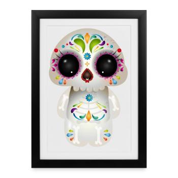 Crâne de sucre mignon avec des ornements colorés - Affiche encadrée (27 × 37 cm) - noir - Devant