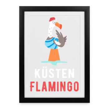 Küsten Flamingo - Gerahmtes Poster (27 × 37 cm) - Schwarz - Vorne