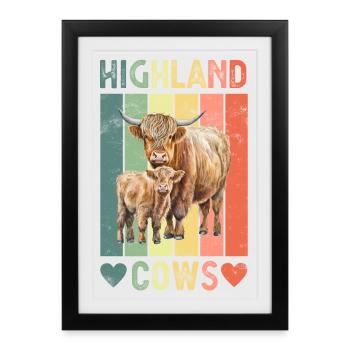 Vache bovine écossaise des Highlands - Affiche encadrée (27 × 37 cm) - noir - Devant