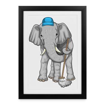 Elephant Cleaner Mop - Framed poster (27 × 37 cm) - black - Front