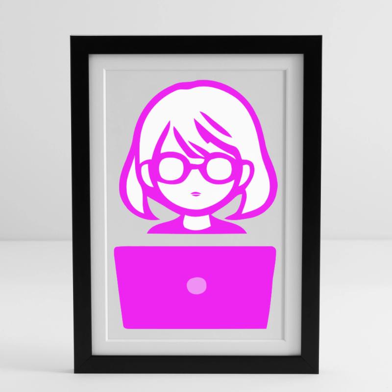 Frau mit Computer Programmierer Coder Gerahmtes Poster (27 × 37 cm)
