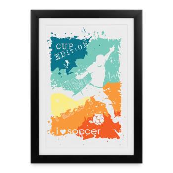 Football couleurs colorées joueur tir logo rétro - Affiche encadrée (27 × 37 cm) - noir - Devant