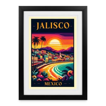 Design de coucher de soleil à Jalisco, au Mexique - Affiche encadrée (27 × 37 cm) - noir - Devant