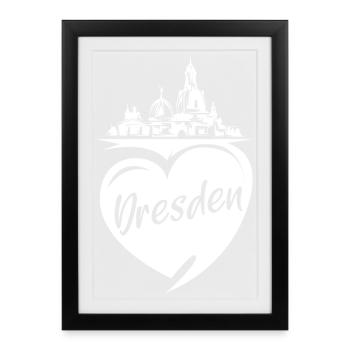 Dresde Love Frauenkirche Heart City Symbole Logo - Affiche encadrée (27 × 37 cm) - noir - Devant