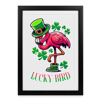 Lucky Bird – St. Patrick's Flamingo - Framed poster (27 × 37 cm) - black - Front