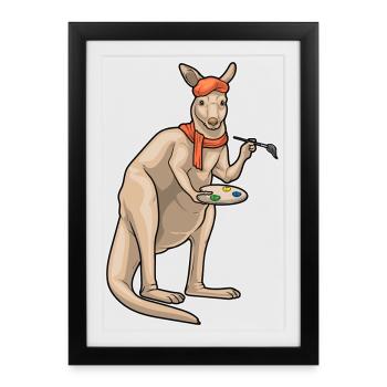 Kangaroo Painter Brush Painting - Framed poster (27 × 37 cm) - black - Front