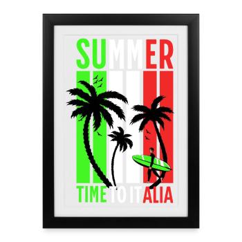 Summer T-Shirt Unisex Surfer Beach Design Italy - Framed poster (27 × 37 cm) - black - Front
