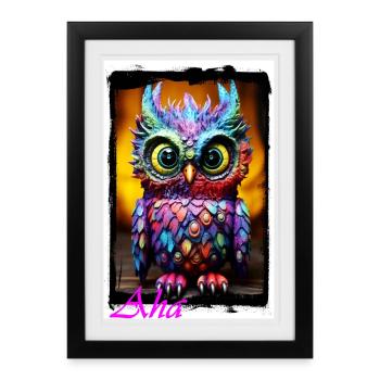 Colorful owl figure with neon colors doll textile - Framed poster (27 × 37 cm) - black - Front