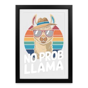 No Prob Llama Retro Sunburst Design - Framed poster (27 × 37 cm) - black - Front