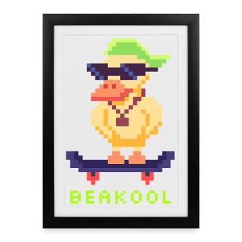 Pixel Art Duck with Skateboard and Cap - Framed poster (27 × 37 cm) - black - Front
