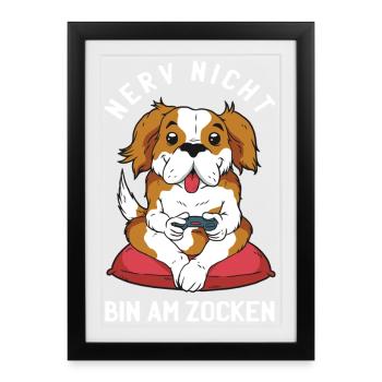 Ne vous énervez pas avec votre chien, il joue - Affiche encadrée (27 × 37 cm) - noir - Devant