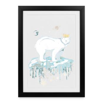 Ours polaire majestueux avec couronne sur banquise - Affiche encadrée (27 × 37 cm) - noir - Devant