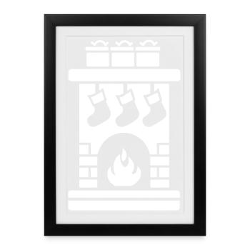 Chaussette de Noël avec cheminée - Affiche encadrée (27 × 37 cm) - noir - Devant