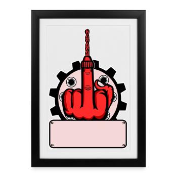 Va te faire foutre Conception de la perceuse - Plaque rouge avec le nom rouge - Affiche encadrée (27 × 37 cm) - noir - Devant