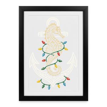 Maritime Weihnachten Anker Seepferdchen & Licht - Gerahmtes Poster (27 × 37 cm) - Schwarz - Vorne