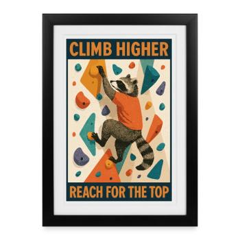 Bouldering raccoon climb higher motivation - Framed poster (27 × 37 cm) - black - Front