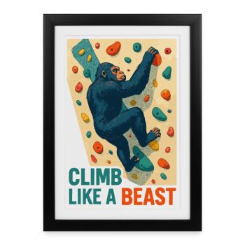Cadeau du Singe Bête Grimpeur Gorille Bouldering - Affiche encadrée (27 × 37 cm) - noir - Devant