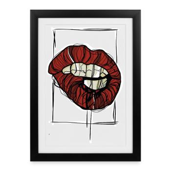 Red Lips Graphic Graphic Sketch - Framed poster (27 × 37 cm) - black - Front